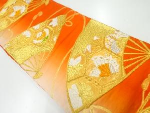 アンティーク　扇に花蝶模様織出し暈し袋帯（着用可）